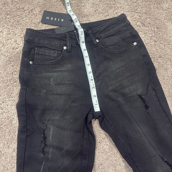 Black Flare Wide Leg Jeans with Distressing super stretchy risen brand - Picture 7 of 7